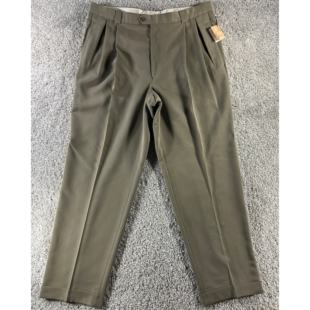 NWT Vintage Ballin Mens Pleated Dress Pants Olive Taupe Cuffed Trousers Size 40
